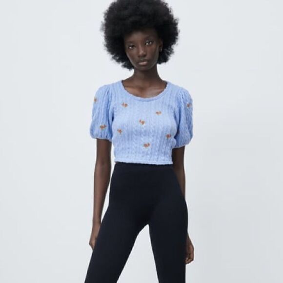 ZARA EMBROIDERED FLORAL CABLE KNIT TOP - Picture 8 of 13